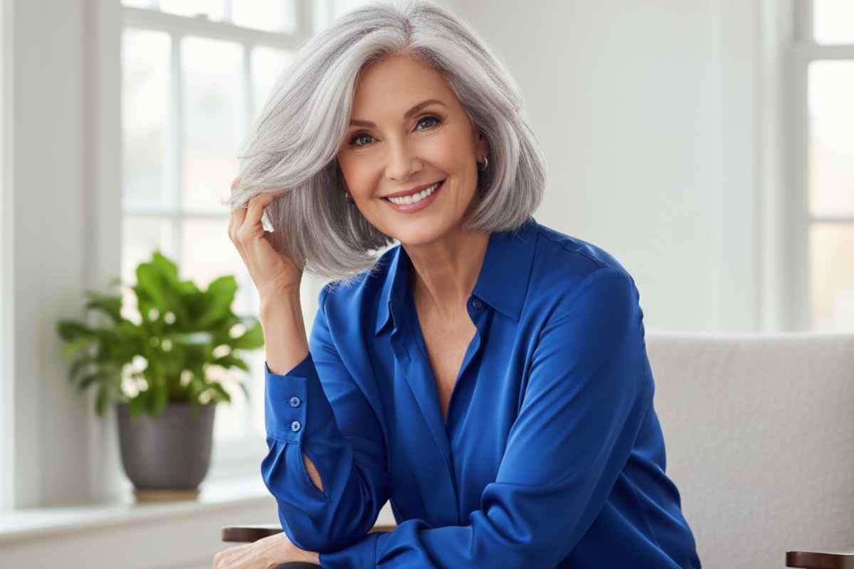 donna affascinante con i capelli grigi