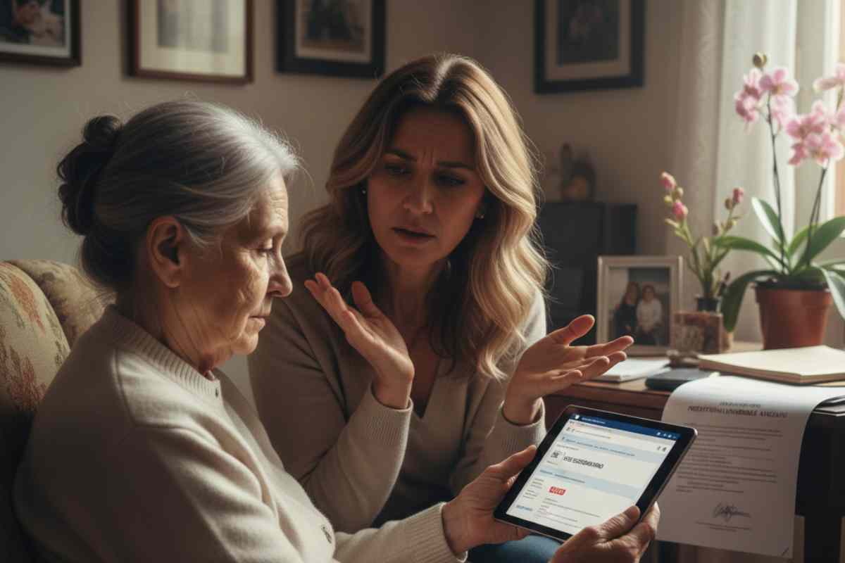 persona anziana e persona giovane che guardano un tablet