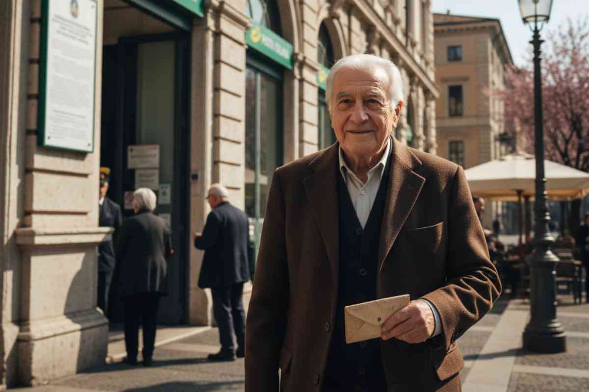 pensionato vicino alle poste con la pensione in mano