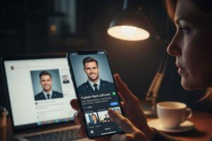 signora che guarda su facebook il profilo di un signore distinto